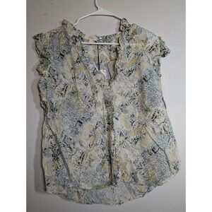 New Elan Multicolor Button Up Ruffled Sleeve Large Blouse‎